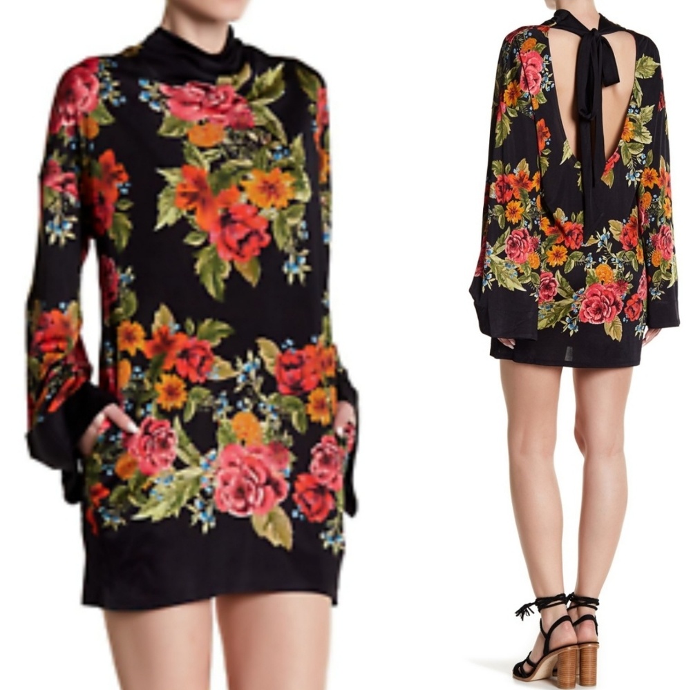New Free People 2am black Floral mini Dress XS